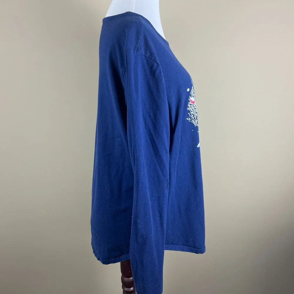 Holiday Time Long Sleeve Tee Top Plus Size 2X (18W/20W) Nave Blue Red Cardinals - Picture 4 of 7